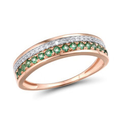 Zelta gredzens sievietēm ar dimantiem un smaragdiem Brasco 59813 cena un informācija | Gredzeni | 220.lv