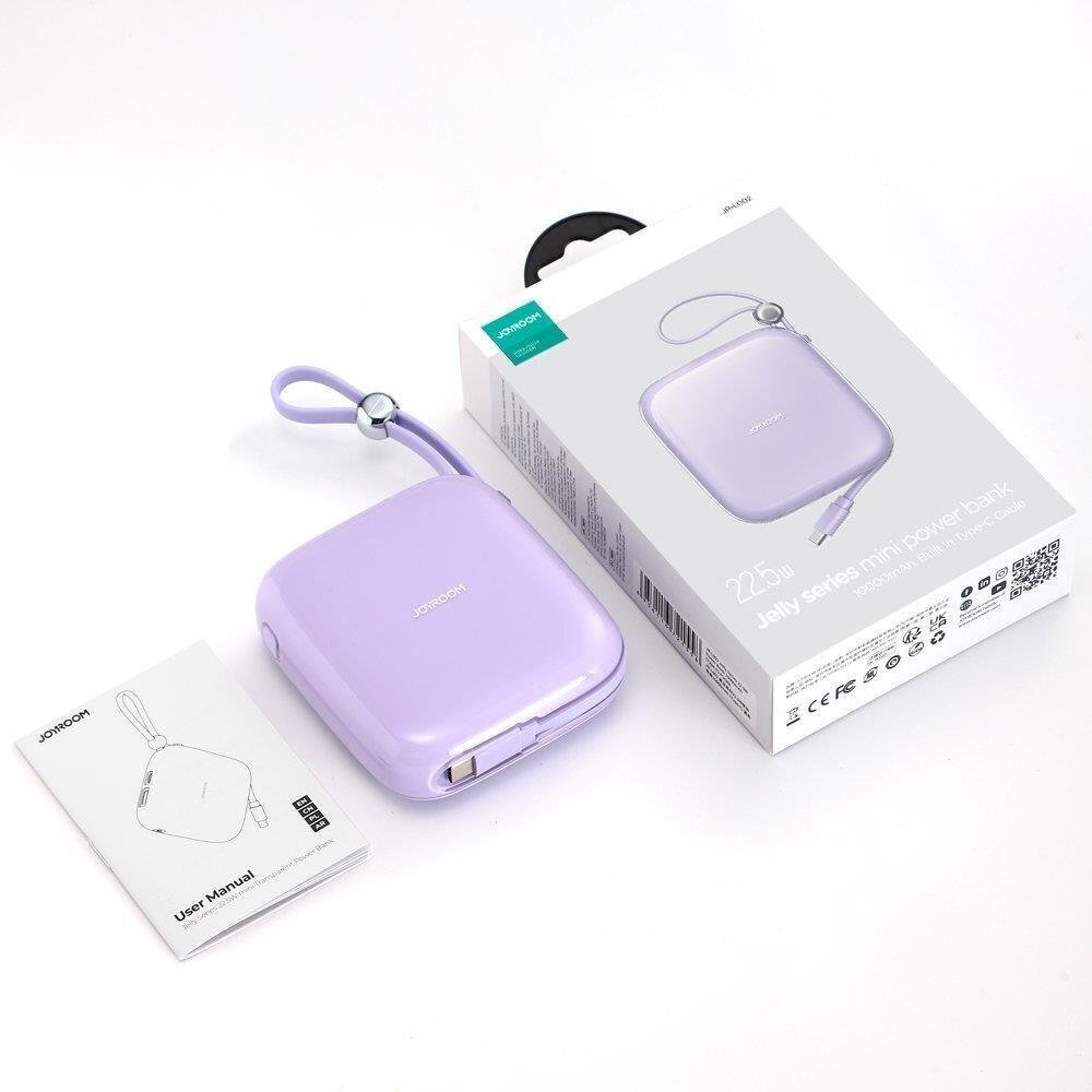 Barošanas akumulators, Joyroom Jelly Series JR-L0021, ar USB-C kabeli, 10000 mAh., 22,5 W., violets cena un informācija | Lādētāji-akumulatori (Power bank) | 220.lv