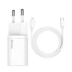 Быстрое зарядное устройство, Baseus Super Si Quick Charger 1C1, 20 Вт., кабель USB-C - Lightning 1 м., белый цена и информация | Зарядные устройства для телефонов | 220.lv