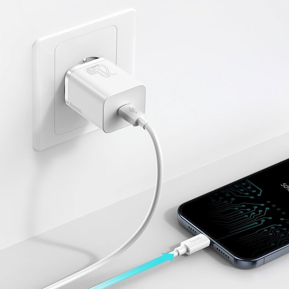 Ātrs lādētājs, Baseus Super Si Quick Charger 1C1, 20 W., USB-C - Lightning kabelis 1 m, balts cena un informācija | Lādētāji un adapteri | 220.lv