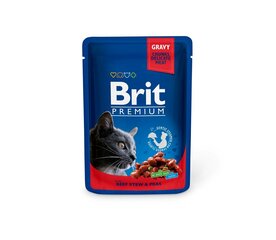 Brit Premium Beef Stew&Peas mitrā barība kaķiem, 100 g x 12 cena un informācija | Konservi kaķiem | 220.lv