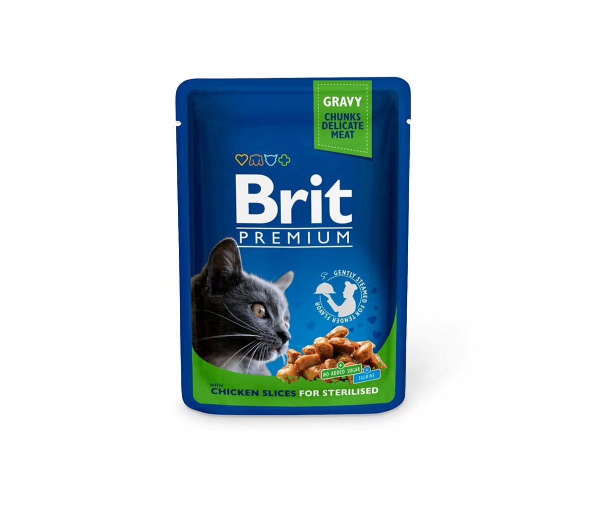 Brit Premium Chicken Slices Sterilised mitrā barība sterilizētiem kaķiem, 100 g x 12 cena un informācija | Konservi kaķiem | 220.lv