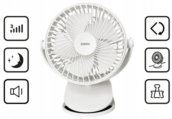 Galda ventilators ar klipsi Eberg, 5 W цена и информация | Ventilatori | 220.lv