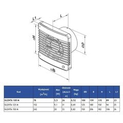 VENTILATORI 100 M TH vannas istabas ventilators cena un informācija | Ventilatori vannas istabai | 220.lv