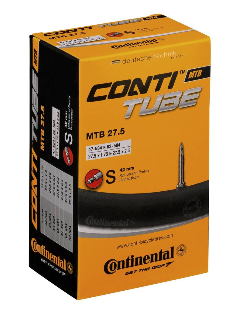 Velosipēdu kamera Continental 27,5 x1,75 -2,5 (47/62-584) MTB S42 цена и информация | Velo riepas, kameras | 220.lv