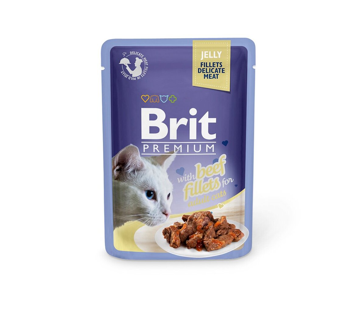 Brit Premium Delicate Fillets in Jelly Beef mitrā barība kaķiem, 85 g x 12 цена и информация | Konservi kaķiem | 220.lv