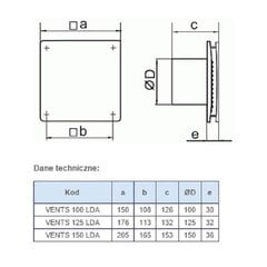 VENTS 100 LDA T vannas istabas ventilators cena un informācija | Ventilatori vannas istabai | 220.lv