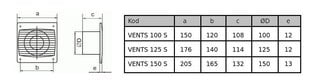 Вентилятор для ванной комнаты SILENTA 125 S VL цена и информация | Вентиляторы для ванной | 220.lv