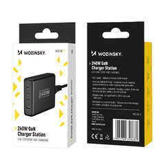 Wozinsky WGCSB 240 Вт GaN Зарядное устройство USB-A / 3 x USB-C — черный цена и информация | Зарядные устройства для телефонов | 220.lv