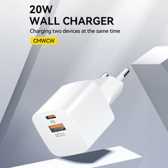 Wozinsky CMWCW 20 Вт USB-C/USB-A зарядное устройство — белое цена и информация | Зарядные устройства для телефонов | 220.lv