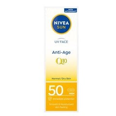 Aizsargājošs sejas krēms Nivea Sun UV Face Anti-Age Q10 SPF50, 50 ml cena un informācija | Sauļošanās krēmi | 220.lv