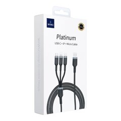 WiWU — platīna sērijas datu kabelis Wi-C014 3w1 USB A–USB C, mikro-USB, Lightning 3,1A 1,2 m — melns cena un informācija | Kabeļi un vadi | 220.lv