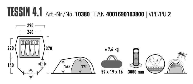 Telts High Peak Tessin 4.1, zaļa цена и информация | Teltis | 220.lv