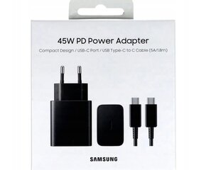 Дорожный адаптер Samsung 45 Вт, черный цена и информация | Адаптеры и USB разветвители | 220.lv