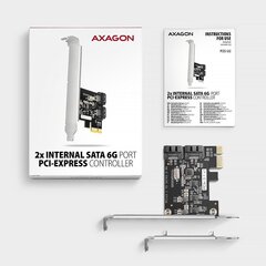 Контроллер Axagon PCES-SJ2 PCIe 2x внутренних порта SATA цена и информация | Аксессуары для корпусов | 220.lv