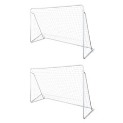 Futbola vārti ar tīklu VidaXL, 2 gab., 240x90x150 cm, balti цена и информация | Футбольные ворота и сетки | 220.lv