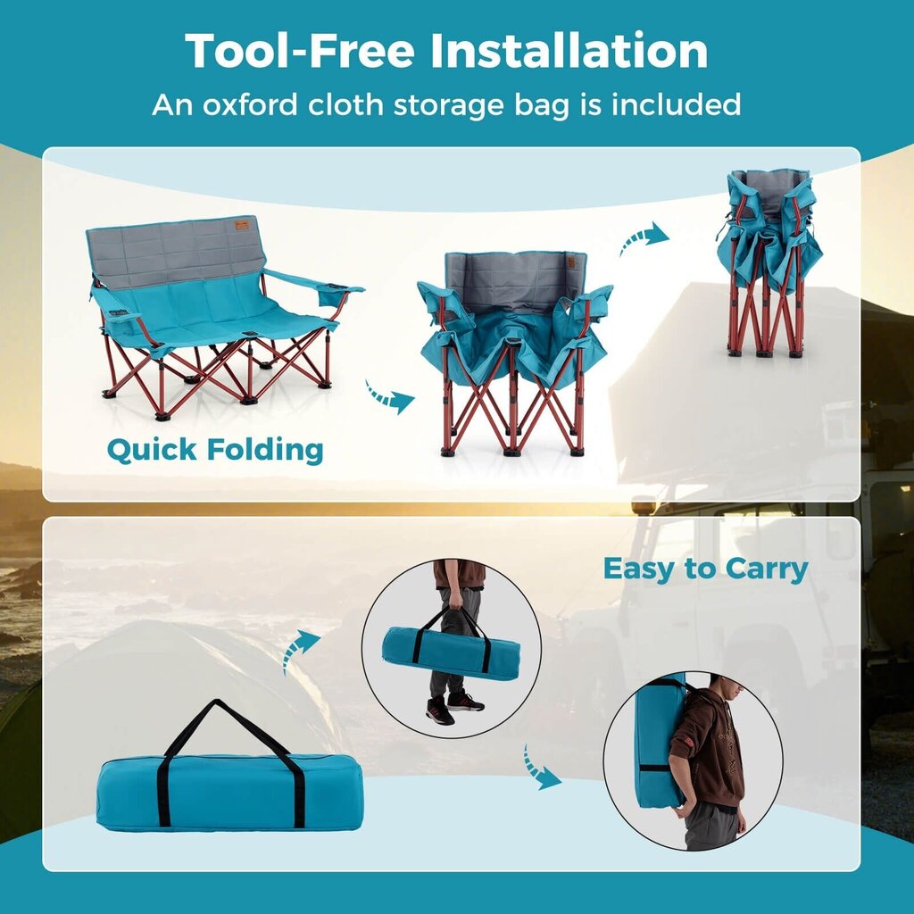 Saliekams tūristu krēsls Costway, 149 x 70 x 80 cm, zils cena un informācija |  Tūrisma mēbeles | 220.lv
