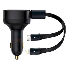 Auto lādētājs, 2in1, Baseus CCTX-CL1, USB-C, iPhone Lightning, ar 75 cm., 30 W., ievelkamu kabeli, melns cena un informācija | Auto 12V el. piederumi | 220.lv