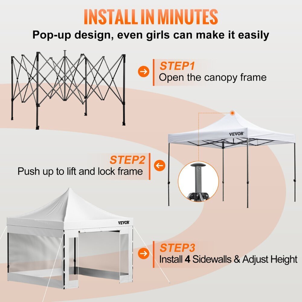 PVC paviljons ar aizkariem Vevor, 3x3 m, balts cena un informācija | Dārza nojumes un lapenes | 220.lv