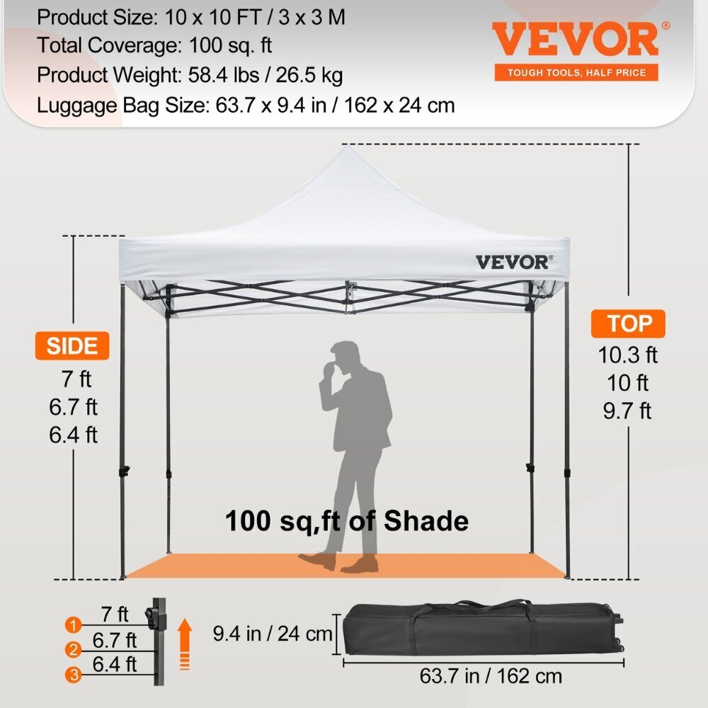 PVC paviljons ar aizkariem Vevor, 3x3 m, balts cena un informācija | Dārza nojumes un lapenes | 220.lv