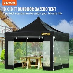 PVC paviljons ar aizkariem Vevor, 3x3 m, melns cena un informācija | Dārza nojumes un lapenes | 220.lv