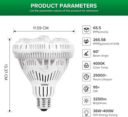 Светодиодный светильник SANSI 36 Вт для выращивания растений цена и информация | Проращиватели, лампы для растений | 220.lv