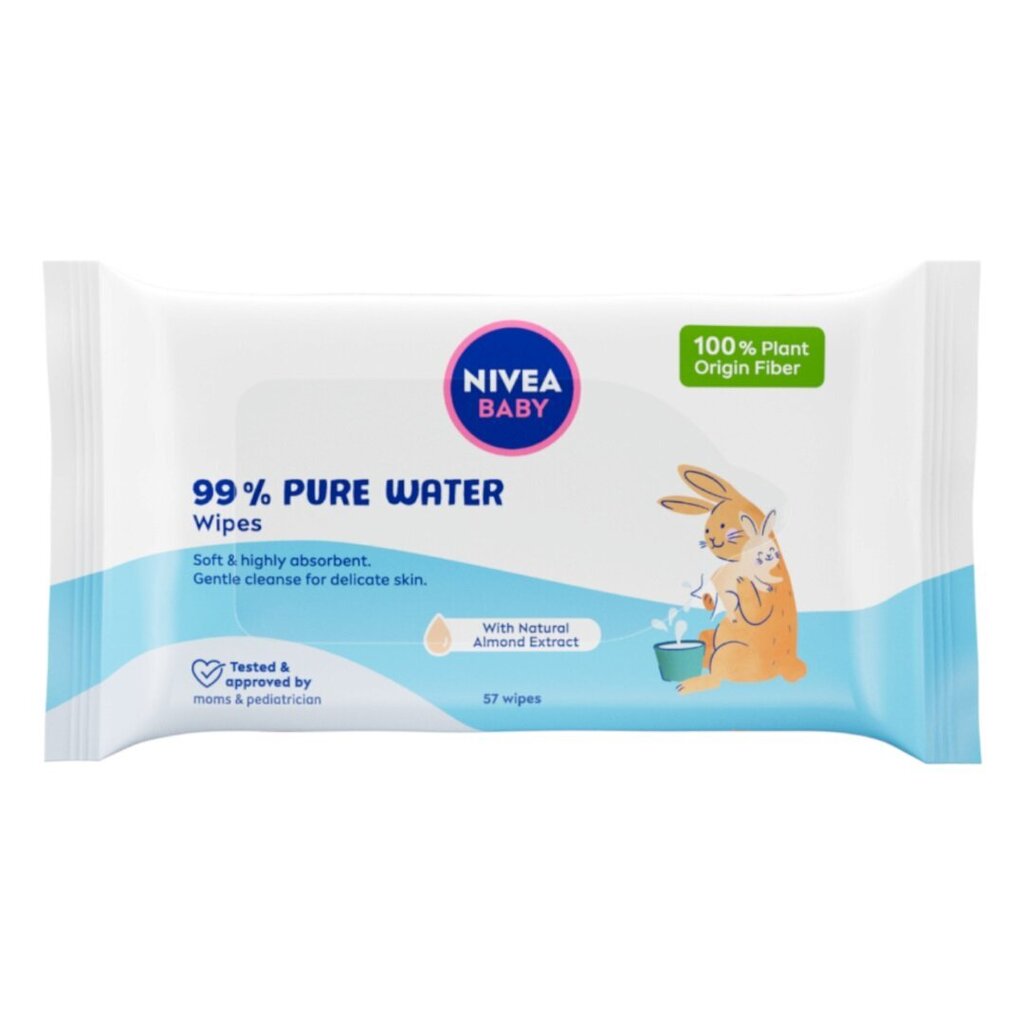 Mitrās salvetes Nivea Baby Pure Water, 57 gab. cena un informācija | Mitrās salvetes, vienreizlietojamie paladziņi | 220.lv