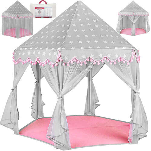 Bērnu telts, pelēka/rozā, 123x123x140 cm cena un informācija | Bērnu rotaļu laukumi, mājiņas | 220.lv