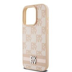 DKNY PU Leather Checkered Pattern and Stripe Case for iPhone 15 Pro Pink цена и информация | Чехлы для телефонов | 220.lv