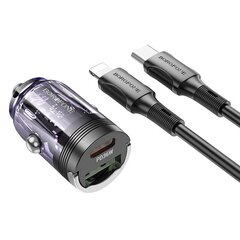 Borofone Car charger BBZ29A Talented - USB + Type C - QC 3.0 PD 36W 3A with Type C to Lightning transparent-purple цена и информация | Зарядные устройства для телефонов | 220.lv