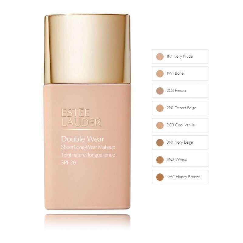 Grima pamatne Estee Lauder Double Wear Sheer Long-Wear Makeup SPF 20, 5W1 Bronze, 30 ml cena un informācija | Grima bāzes, tonālie krēmi, pūderi | 220.lv