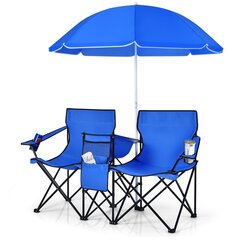Saliekamo tūristu krēslu komplekts, lietussargs Costway, zils cena un informācija | Tūrisma mēbeles | 220.lv