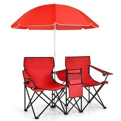 Saliekamo tūristu krēslu komplekts, lietussargs Costway, sarkans cena un informācija | Tūrisma mēbeles | 220.lv