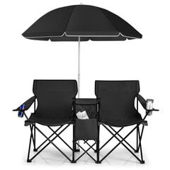 Saliekamo tūristu krēslu komplekts, lietussargs Costway, melns cena un informācija | Tūrisma mēbeles | 220.lv