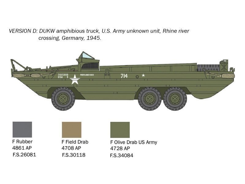 Saliekamais modelis Italeri DUKW 2 1/2 tonnas GMC kravas automašīnas amfībijas versija D-Day 80° cena un informācija | Konstruktori | 220.lv