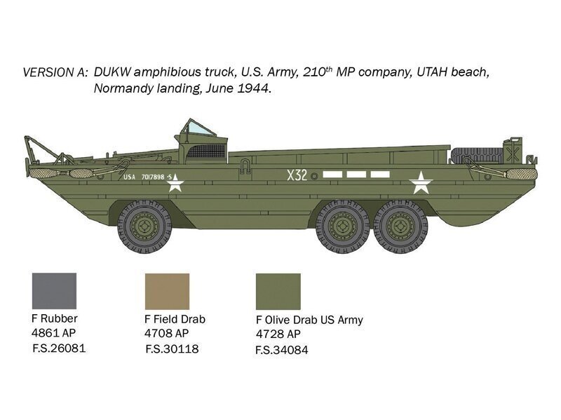 Saliekamais modelis Italeri DUKW 2 1/2 tonnas GMC kravas automašīnas amfībijas versija D-Day 80° cena un informācija | Konstruktori | 220.lv