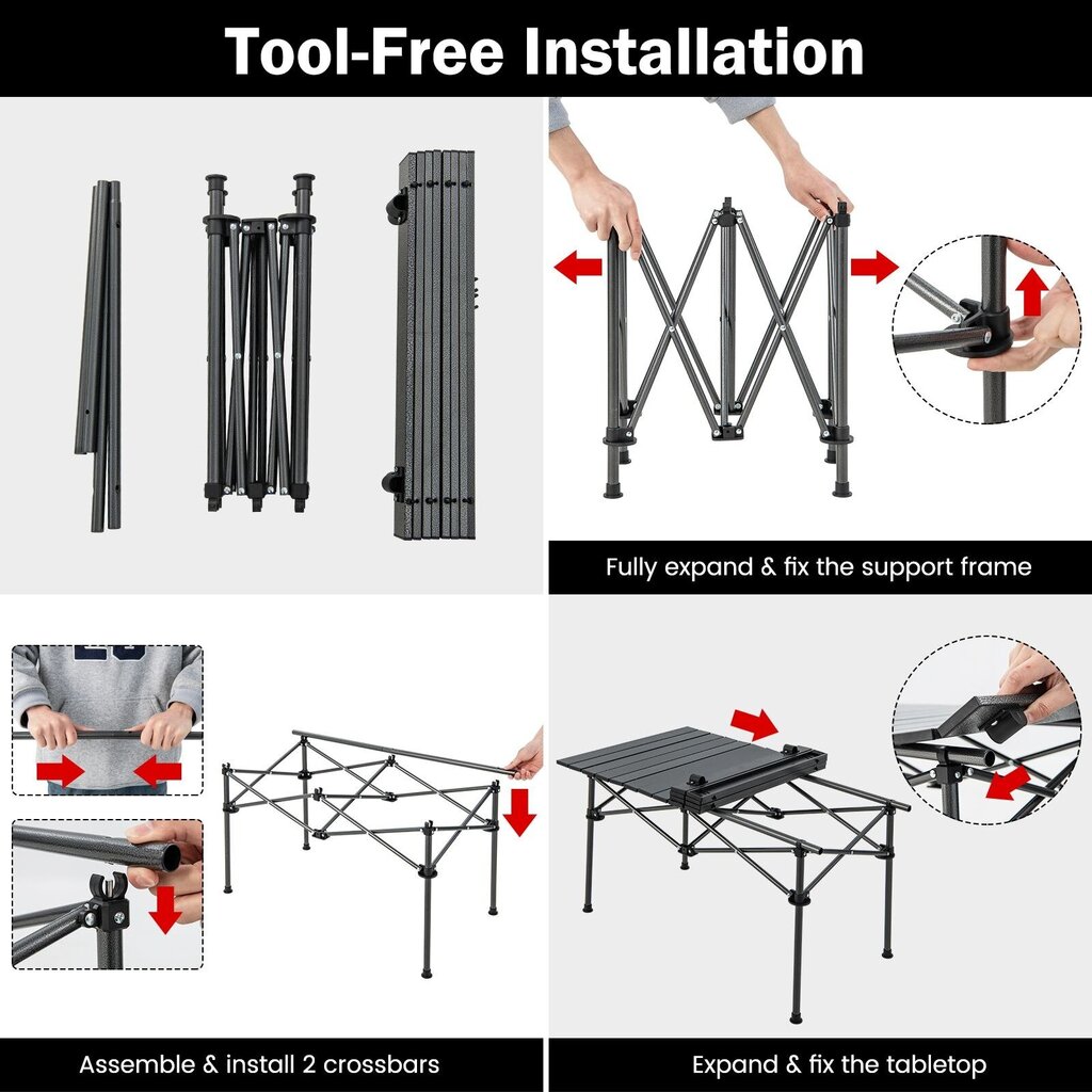 Saliekamais tūristu galds Costway, melns, 95 x 55 x 50 cm цена и информация |  Tūrisma mēbeles | 220.lv