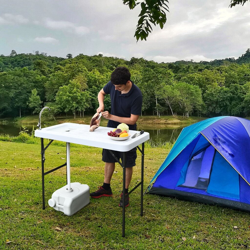 Saliekamais tūrisma galds Costway, balts, 114,5 x 59 x 94 cm cena un informācija |  Tūrisma mēbeles | 220.lv