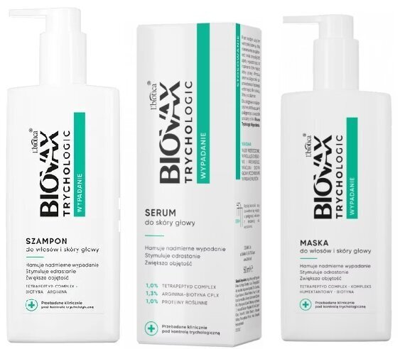 Komplekts pret matu izkrišanu Biovax Trychologic sievietēm: šampūns, 200 ml + serums,50 ml + maska, 200 ml cena un informācija | Šampūni | 220.lv