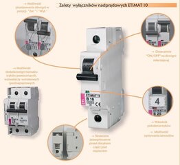 Автоматический выключатель ETIMAT10 1P C16 10kA ETI с перегрузкой по току цена и информация | Электрические выключатели, розетки | 220.lv