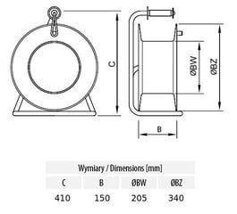 Удлинительный кабель на катушке 5x1,5 резиновый 16A/5 2x230V 25м цена и информация | Удлинители | 220.lv