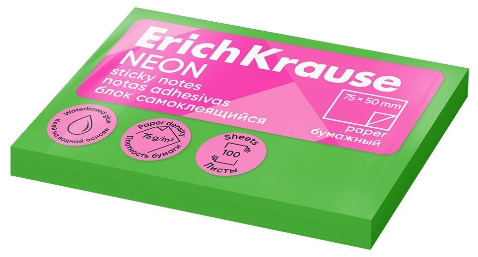 Līmlapiņas piezīmēm ErichKrause Neon, 50x75mm, 100 loksnes cena un informācija | Kancelejas preces | 220.lv