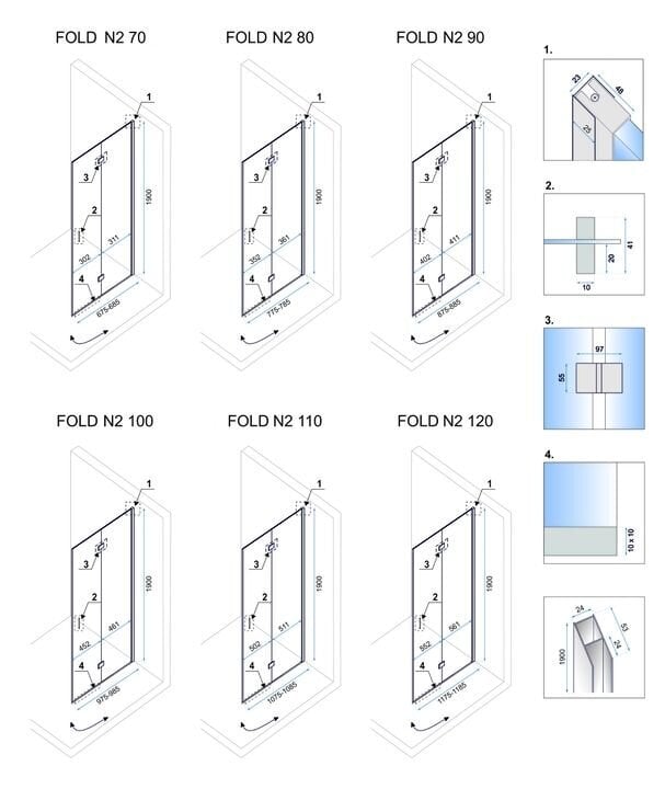 Rea Fold N2 modulārā dušas kabīne, 70x80cm cena un informācija | Dušas kabīnes | 220.lv