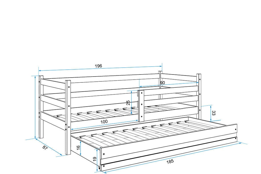 Bērnu gulta BMS11PB, 80x190 cm, pelēka/balta cena un informācija | Bērnu gultas | 220.lv