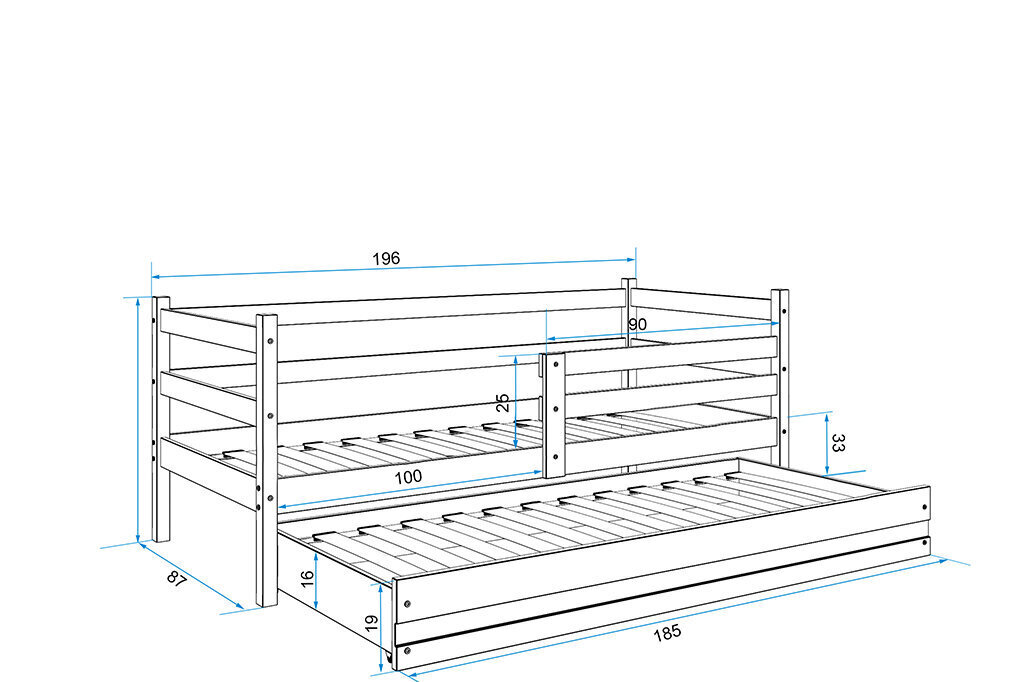 Bērnu gulta BMS11BB, 80x190 cm, balta цена и информация | Bērnu gultas | 220.lv