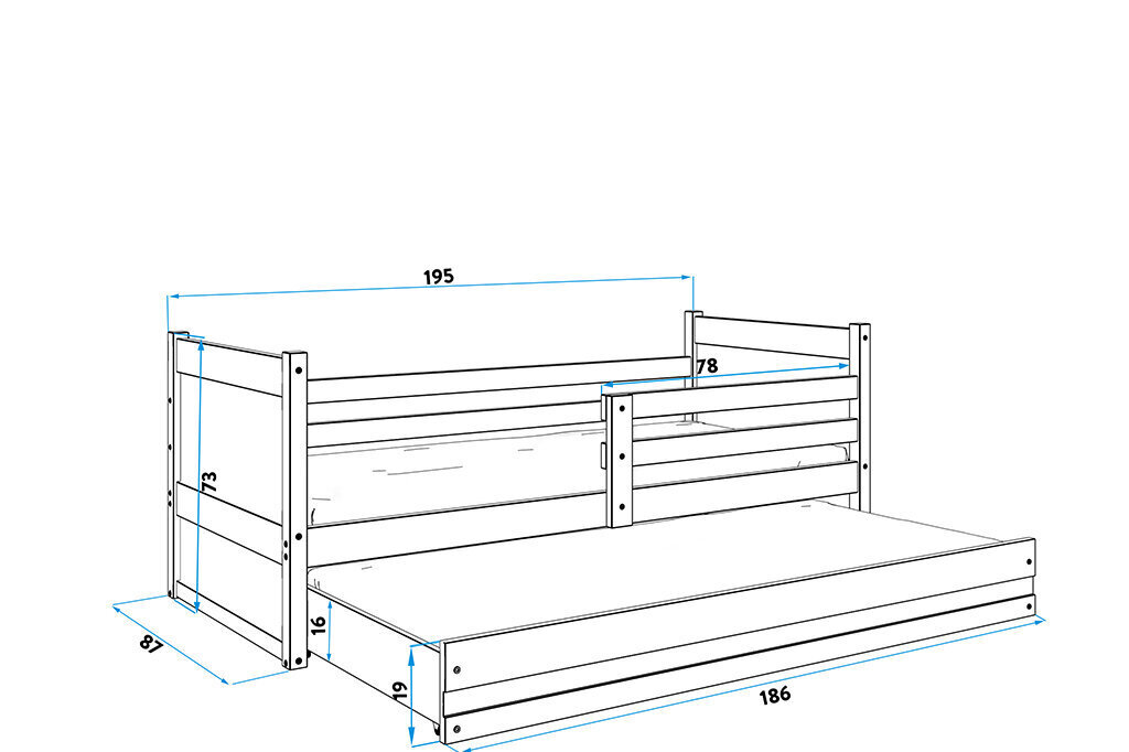 Bērnu gulta BMS23P, 80x190 cm, balta/pelēka cena un informācija | Bērnu gultas | 220.lv