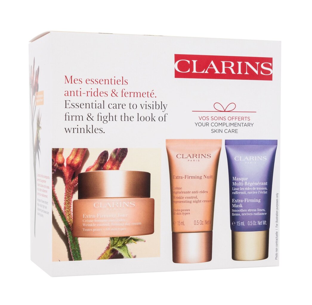 Komplekts sejas ādai Clarins Extra Firming Set sievietēm: nostiprinošs dienas krēms, 50 ml + nostiprinošs nakts krēms, 15 ml + nostiprinoša maska, 15 ml cena un informācija | Sejas krēmi | 220.lv