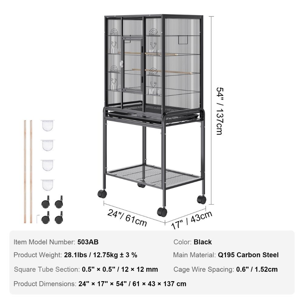 Putnu būris Vevor, 61x43x137cm, melns cena un informācija | Putnu būri un barotavas | 220.lv