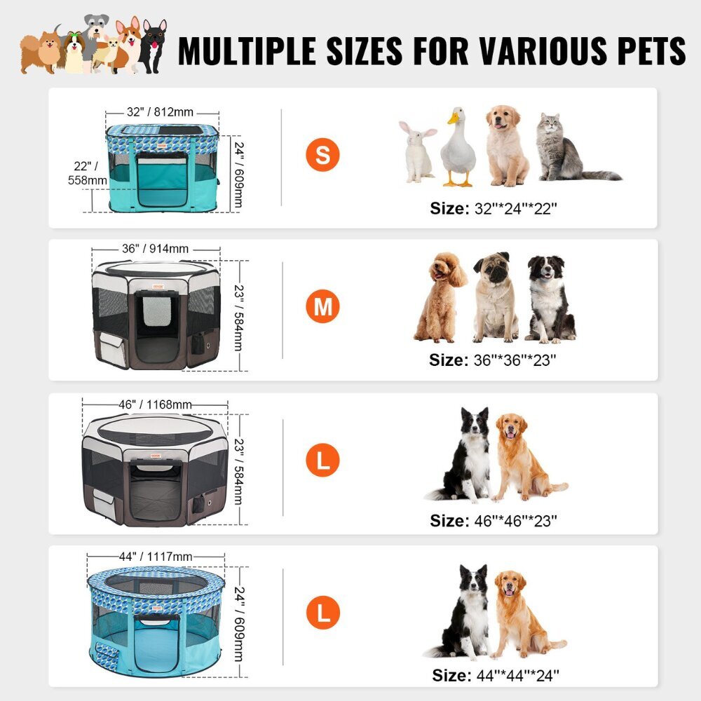 Mājdzīvnieku manēža suņiem un kaķiem Vevor, 91x91x58 cm cena un informācija | Suņu gultas, spilveni, būdas | 220.lv