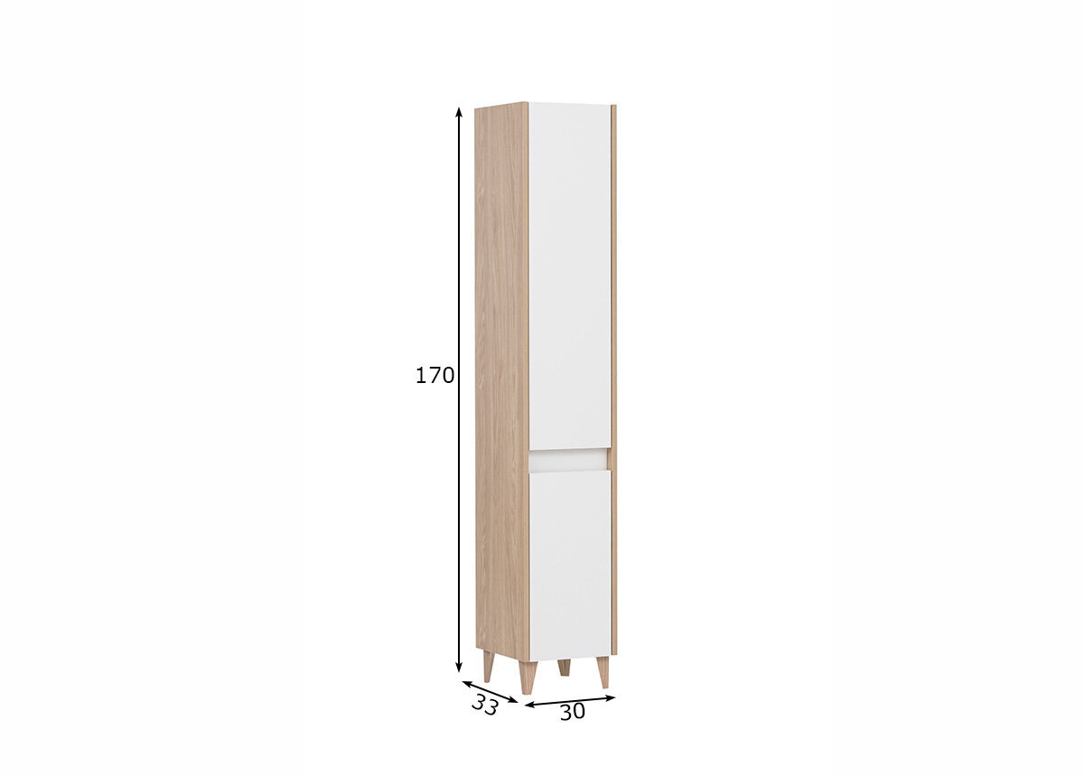 Vannas istabas skapis Schildmeyer Elba, 30x33xH170 cm, balts/brūns cena un informācija | Vannas istabas skapīši | 220.lv